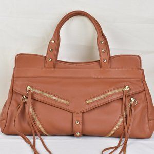 BOTKIER East West Satenel Bag Purse Hazel Nut Leather Magnetic Closure Fringe